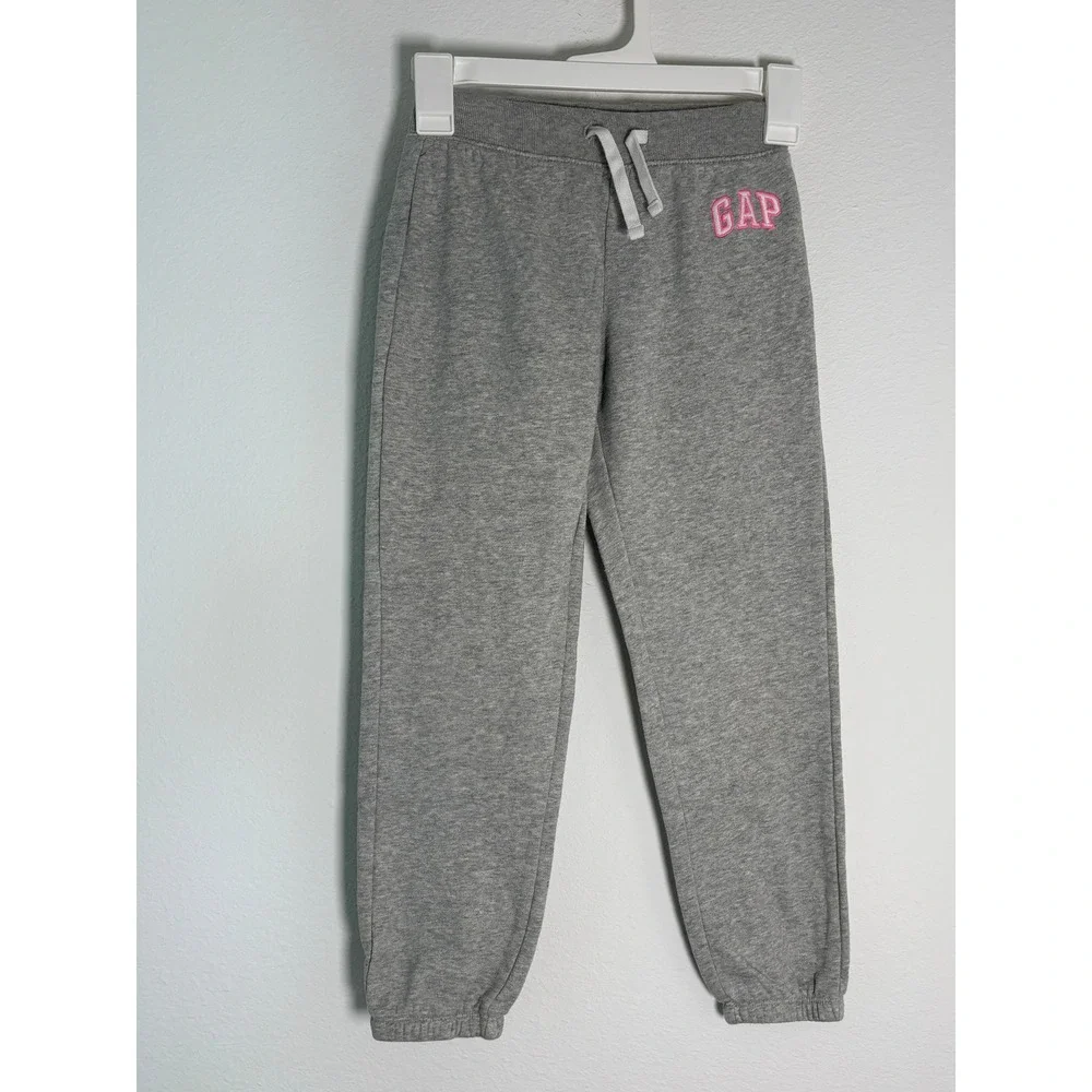 Gap Kids Girls Gray Logo Fleece Joggers Sweatpants Size M 8 Pink Logo